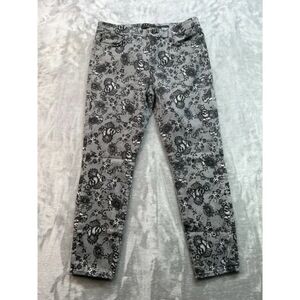 JEN 7 Womens Sz 10 Black Floral Jeans Skinny Ankle Mid Rise Stretch Denim Pants